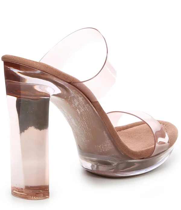 Steve Madden Glassy Clear Block Heel Dress Sandals - 8.5M