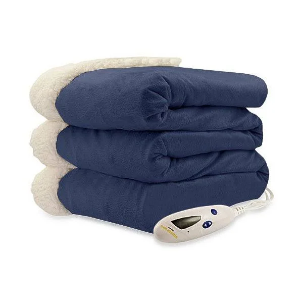 Pure Warmth by Biddeford Micro Mink Sherpa Heated Throw Blanket Denim