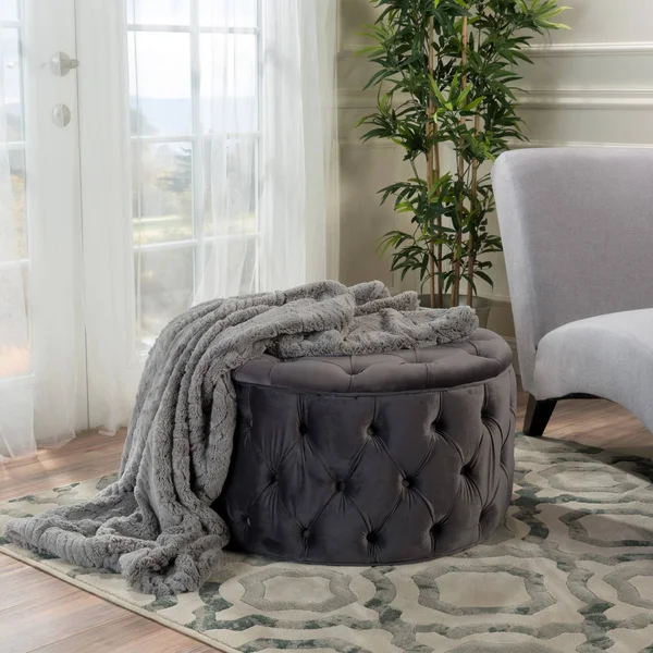 Maelyn Plush New Velvet Ottoman - Dark Gray