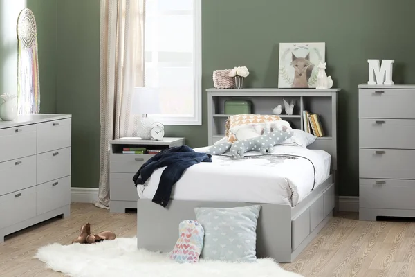 South Shore Reevo Twin Mates Bed with 3 Drawers, Soft Gray