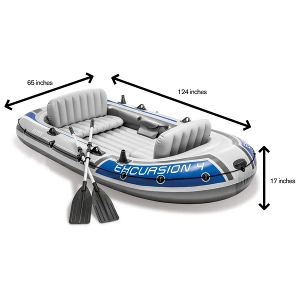 Intex 68324EP Excursion 4 Inflatable Rafting/ Fishing Boat Set with Aluminum Oars, Gray