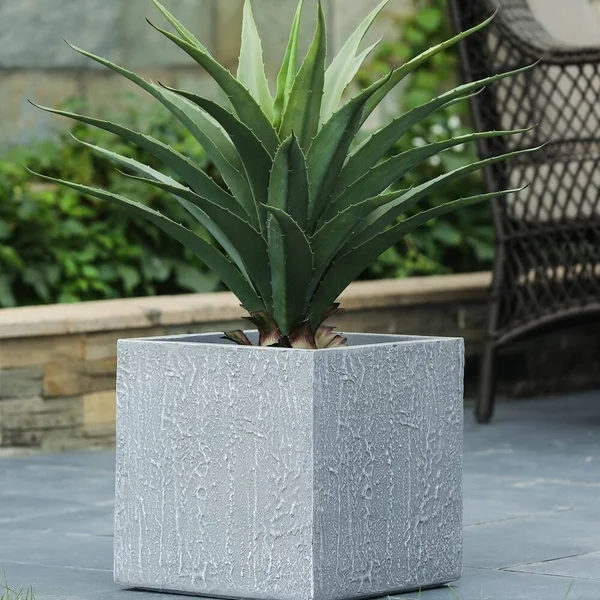 14in. H Square Light Gray MGO Planter