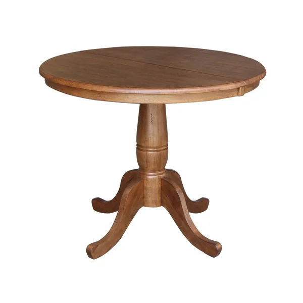 International Concepts 36x22 Round Top Pedestal EXT Table with 12x22 Leaf and 2 RTA Madrid Chairs - Black/Cherry