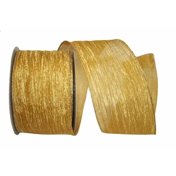 Reliant Ribbon 97597W-035-10X Crushed Mesh Value Wired Edge Ribbon - Gold - 4 in. x 30 Yards