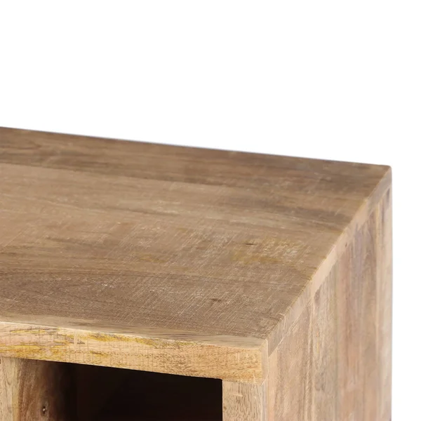 The Urban Port Transitional Mango Wood Side Table with Open Cubbies and Door Storage, Natural Brown