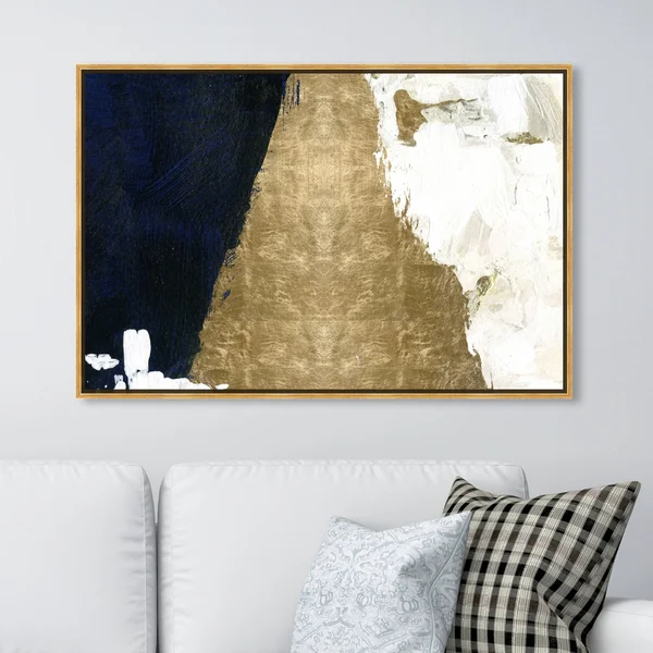 Oliver Gal Abstract Wall Art Framed Canvas Prints 'Night and Day' Paint - Gold, Gold - 45 x 30