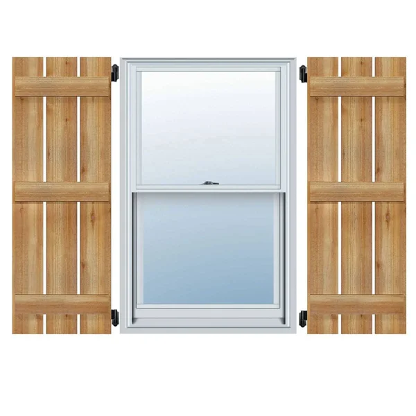 Ekena Millwork RBS06S11X068RWR 11 1/4x22W x 68x22H TimberCraft Two 5 3/8x22 Boards Spaced Board-n-Batten Shutters, Rough Sawn We