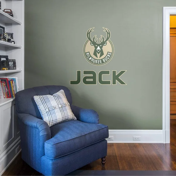 Milwaukee Bucks: Stacked Personalized Name - Officially Licensed NBA TRANSFER Wall Decal in Green (52x22W x 39.5x22H) by Fathead