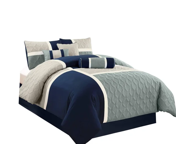 Chezmoi Collection 7-Piece Quilted Patchwork Comforter Set (Full - Blue/Gray)