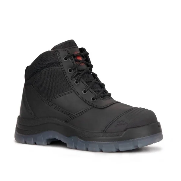 Black 6 inch Zip Sided Steel Toe Leather Work Boots AK050BK - US 4