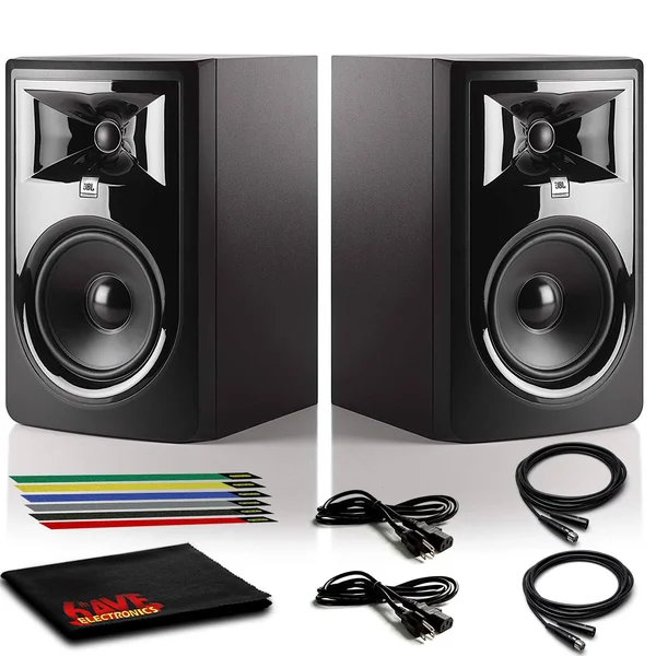JBL Professional 306P MKII Studio Monitor Pair with 2 XLR Cables and Cable Ties