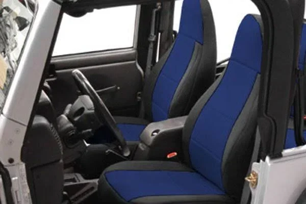 Coverking Jeep Neoprene Seat Covers in Black/Blue - Front with Embroidered Jeep Logo - SPC149L