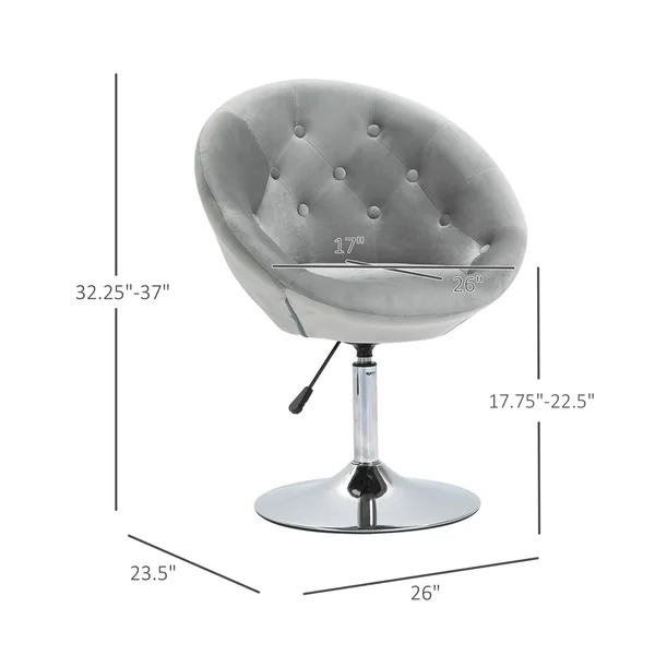 HOMCOM Dining Height Bar Stool Tufted Fabric Adjustable Height Armless Swivel Seat