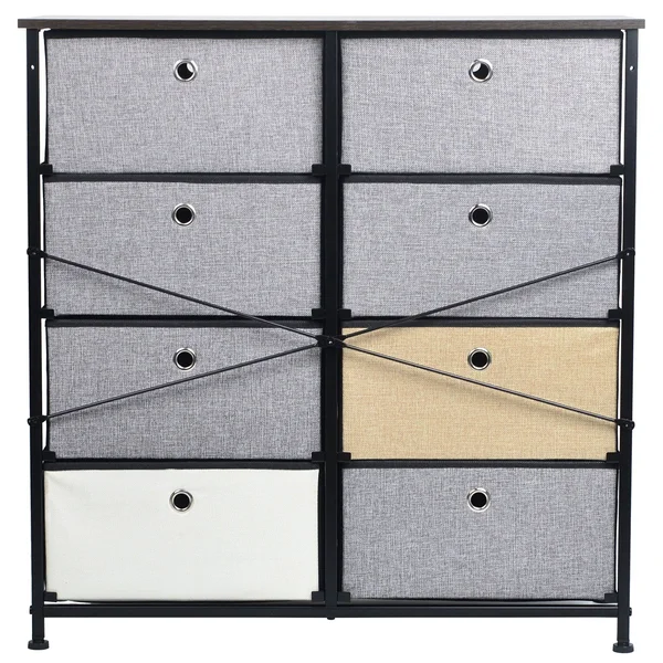 Fabric 8-Drawer Storage Organizer Double Dresser - Wood Color