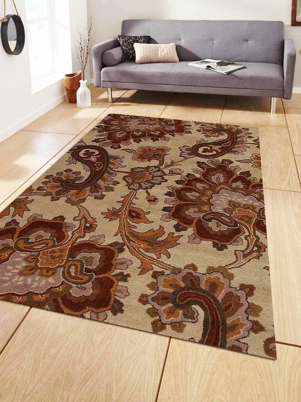 Rugsotic Carpets Hand Tufted Wool 4&x6& Area Rug Floral Beige K00151