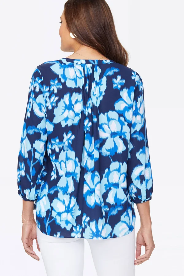 Nydj Blouse w/ Pleated Back Blue Passion Flower, Women's, Size: Large
