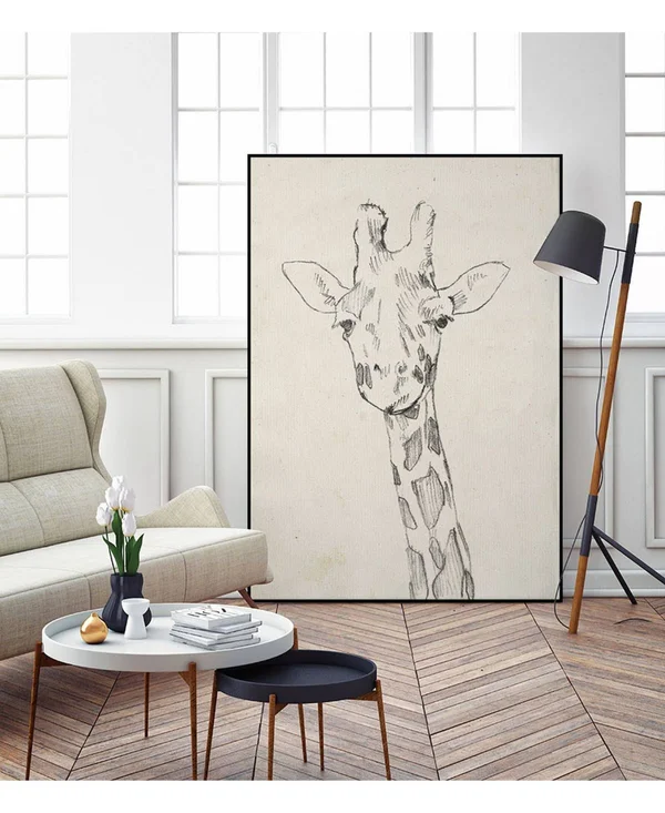 Giant Art 40x22 x 30x22 Giraffe Portrait II Art Block Framed Canvas - Tan