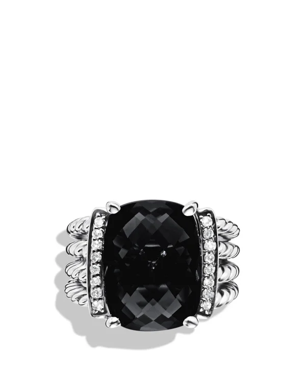 David Yurman Wheaton Ring with Black Onyx and Diamonds - Black/Silver