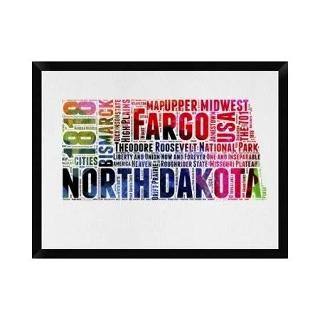Naxart 'North Dakota Word Cloud' Framed Textual Art on Canvas, White