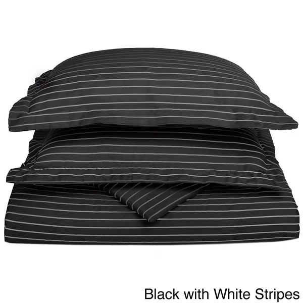Superior 600 Thread Count Bahama Stripe Cotton Blend Duvet Cover Set Taupe/White Stripes 3 Piece Queen - Full - Queen, Full