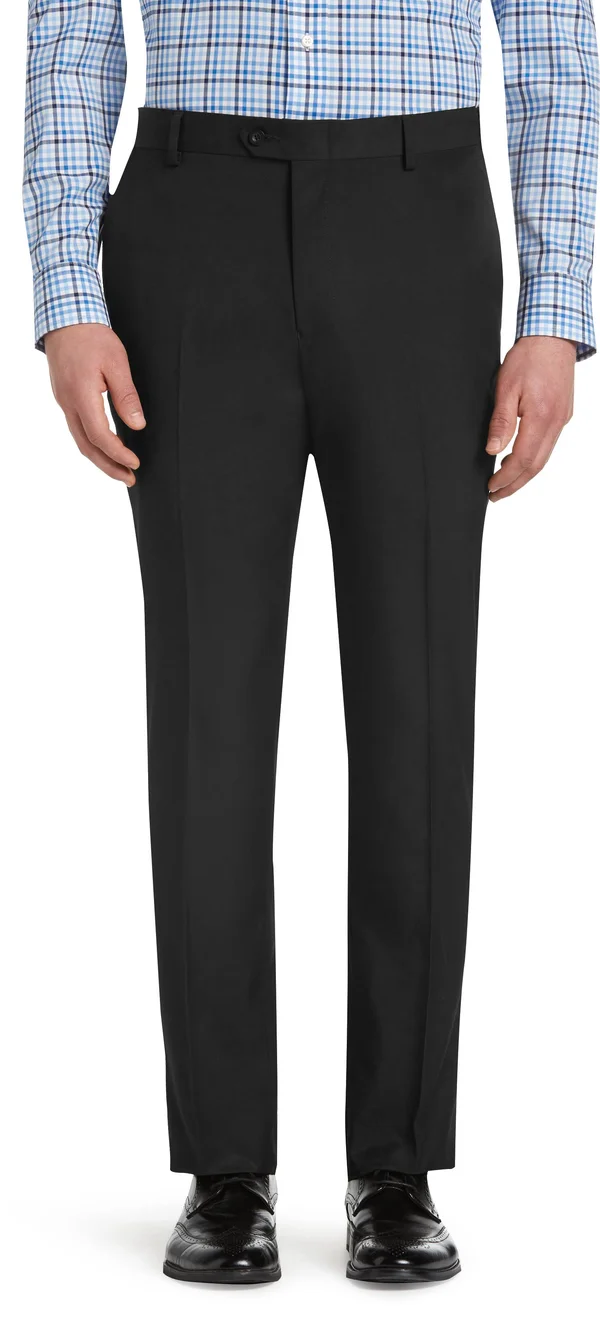 Jos. A. Bank Men's Traveler Performance Tailored Fit Flat Front Pants - Black, 38x30