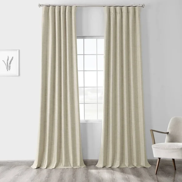Toasted Tan Vintage Thermal Cross Linen Weave Blackout Curtain, Half Price Drapes