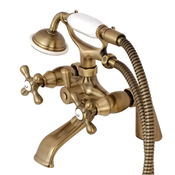 Kingston Brass KS267PB Deck Mount Clawfoot Tub Filler with Hand Shower, Polished Brass