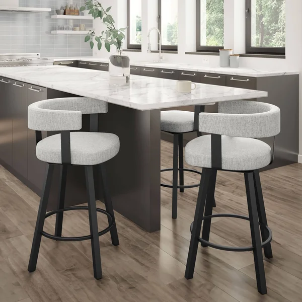 Amisco Parker 26 in. Swivel Counter Height Stool Taupe/Gray Faux Leather