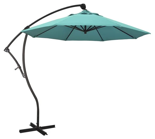 California Umbrella 9 ft. Bronze Aluminum Cantilever Patio Umbrella with Crank Open 360 Rotation in Aruba Sunbrella