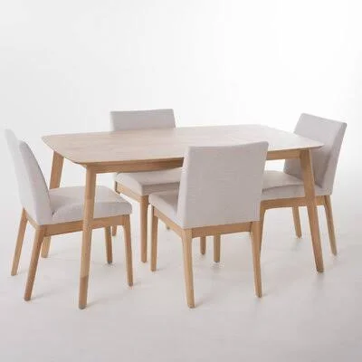 Hadiqa Dining Set George Oliver Table Color: Natural Oak, Chair Color: Light Beige