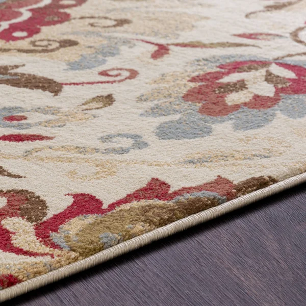 Traditional RLY Medium Pile Dark Red Turkish Polypropylene Floral Rug