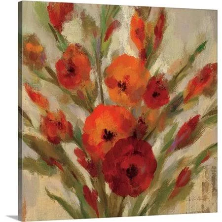 Canvas on Demand 'Crimson Blooms I - Crop' by Silvia Vassileva Painting Print on Canvas, Green