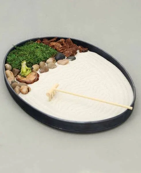 Meditating Frog Zen Garden with Natural Elements, 12 x 7.5 inches