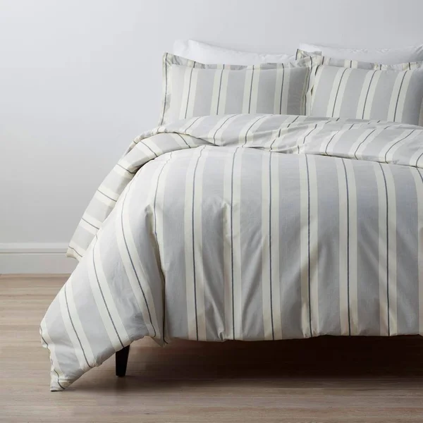 The Company Store Wide Stripe Yarn Dyed Navy Cotton Percale Twin Duvet COVER, Blue