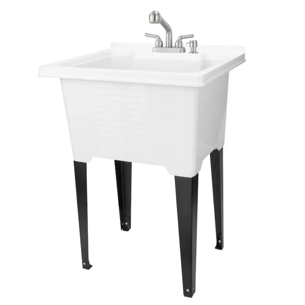 Tehila Luxe Utility Sink with Stainless Finish Pull-Out Faucet 18 Gallon - White