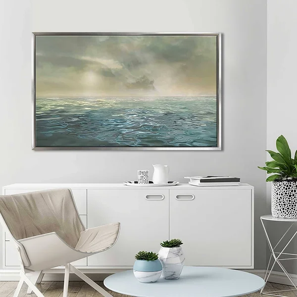 Foggy Morning by Mike Calascibetta Print on Canvas in Floating Frame - Blue - 39.5x22 H x 63.5x22 W x 2x22 D