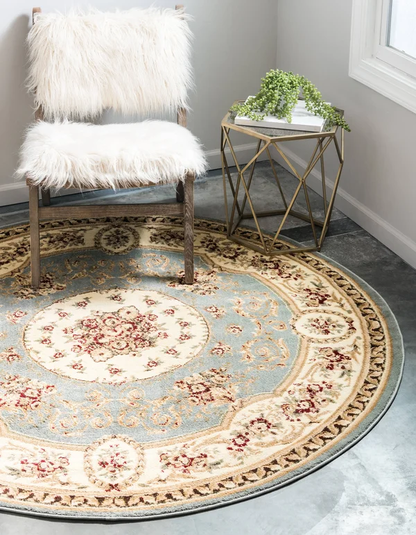 Unique Loom Phillipe Versailles Area Rug - 6& x 6& Round - Light Blue