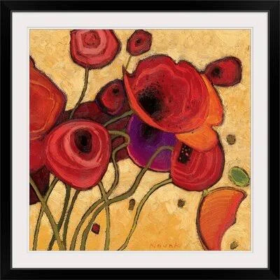 &Poppies Wildly II& by Shirley Novak Painting Print Great Big Canvas Size: 38x22 H x 38x22 W x 1x22 D, Format: Black Framed