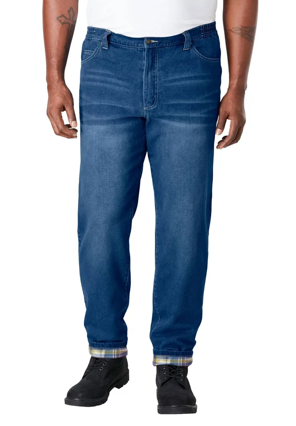 Men's Big & Tall Flannel-Lined Side-Elastic Jeans by Liberty Blues in Stonewash (Size 42 34)