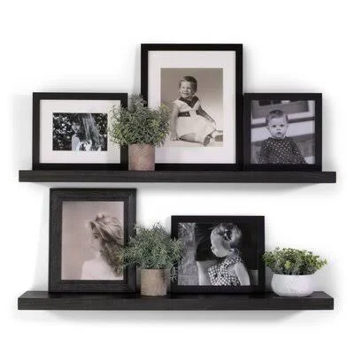 Bridgecliff 2 Piece Poplar Solid Wood Floating Shelf Rosalind Wheeler Size: 1.38x22 H x 36x22 W x 6x22 D, Finish: Midnight
