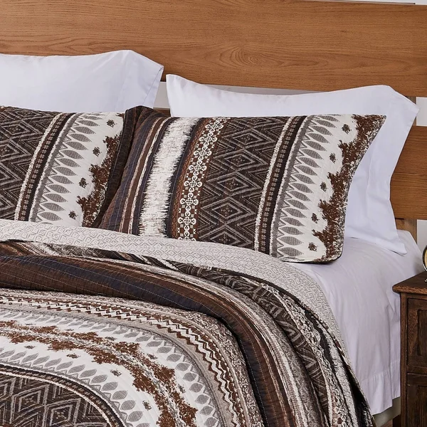 Greenland Home Fashions Southwest All-Cotton Pillow Sham Set - Latte - King 20x36-inch