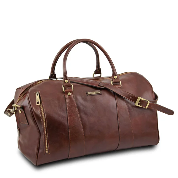 TL Voyager Travel Leather Duffle Bag - Large Size - Black