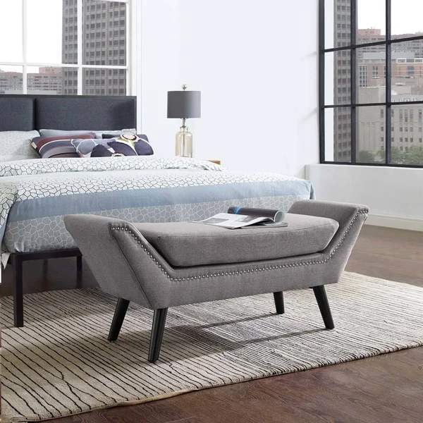 Modway Gambol Light Gray Upholstered Fabric Bench