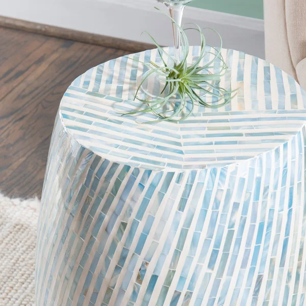 Prague Capiz Zebra Mosaic Drum Table (Black)