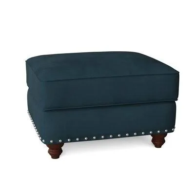 Birch Lane Landry 30x22 Rectangle Standard Ottoman Body Fabric: Tina Gulfstream - Nailhead Detail: Black Nickel