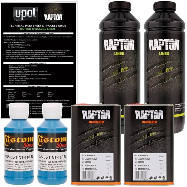 U-POL Raptor Safety Blue Urethane Spray-On Truck Bed Liner & Texture Coating - 2 Liters