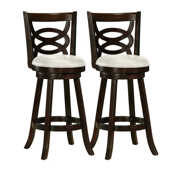 CorLiving Copper Grove Vis Wood Barstools with White Leatherette SEATS (Set of 2), Brown