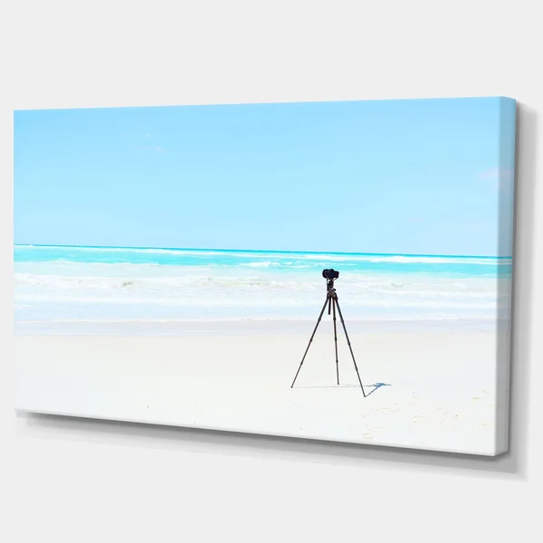 Digital Camera and Tripod on Beach - Oversized Landscape Wall Art Print - 60 in. Wide x 28 in. High
