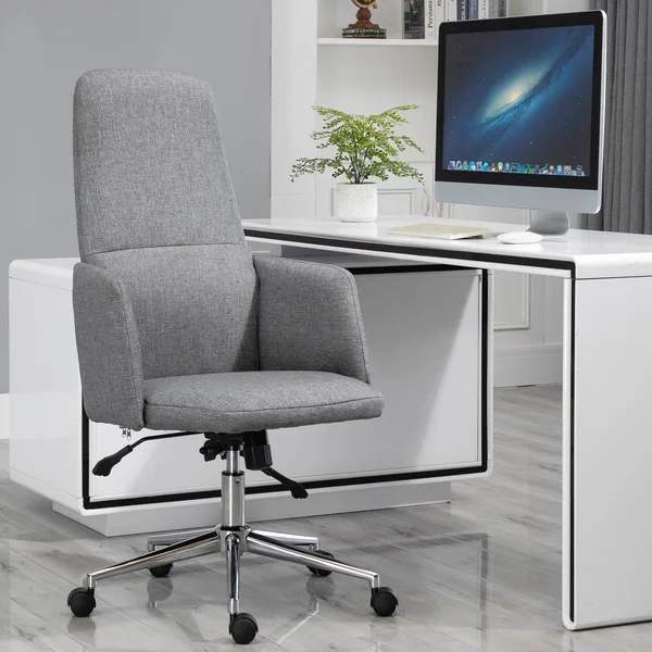 Vinsetto High Back Office Computer Chair with Breathable Fabric - Padded ARMREST, and Swivel Wheels - Grey