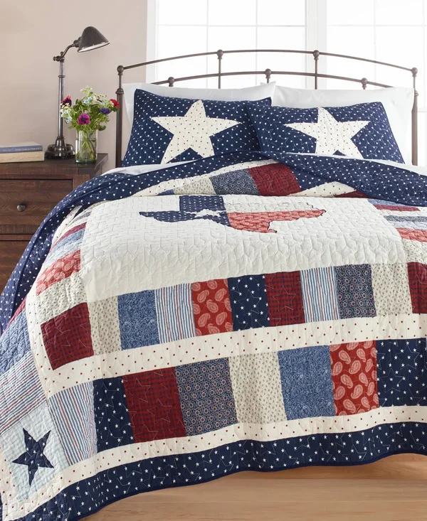Martha Stewart Collection Texas Patchwork Cotton King Quilt - Created for Macy&s - Blue
